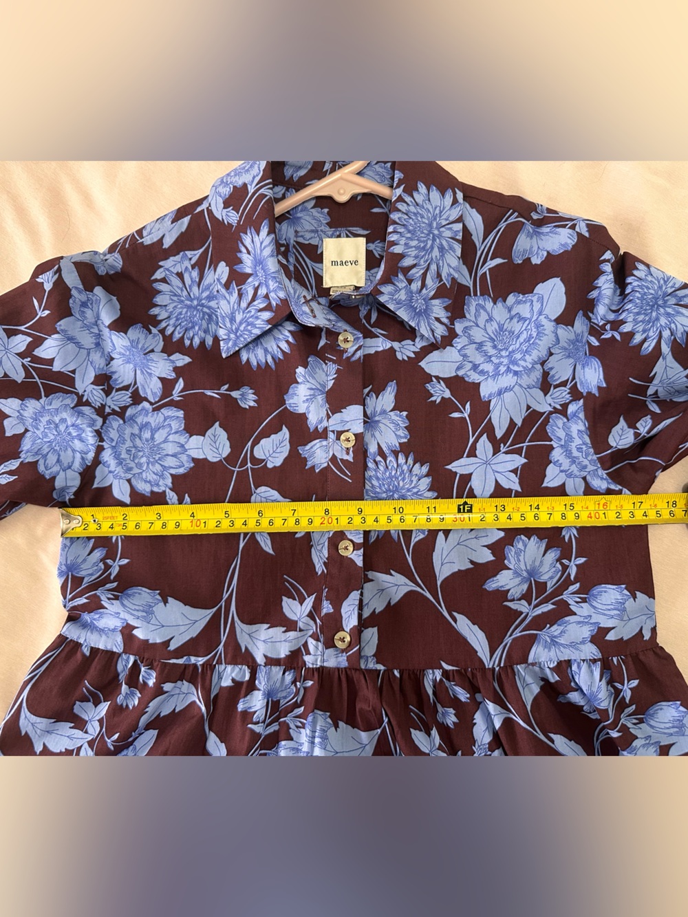 Anthropologie Maeve The Bettina Tiered Shirt Dress Maroon Blue Floral Sz XXS - Picture 13 of 14